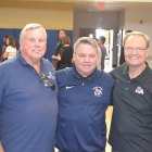 West Hills College President Don Warkentin and game chairman Bob Clement flank Fresno State Athletic Director Jim Bartko at Wednesday's pre-game event.
